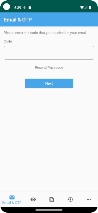 用户在 Android 应用程序中输入一次性密码的用户提示的屏幕截图。