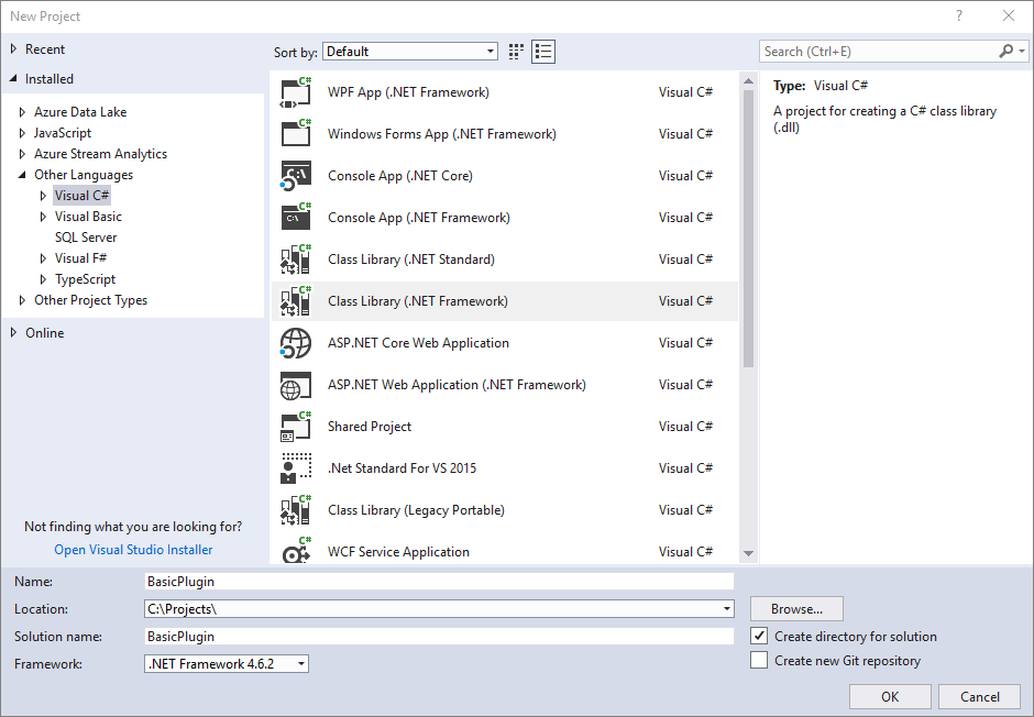 使用 .NET Framework 打开新的类库（.NET框架）项目。