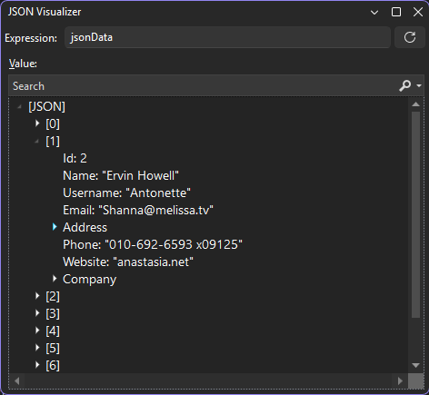 显示 JSON 字符串可视化工具的屏幕截图。